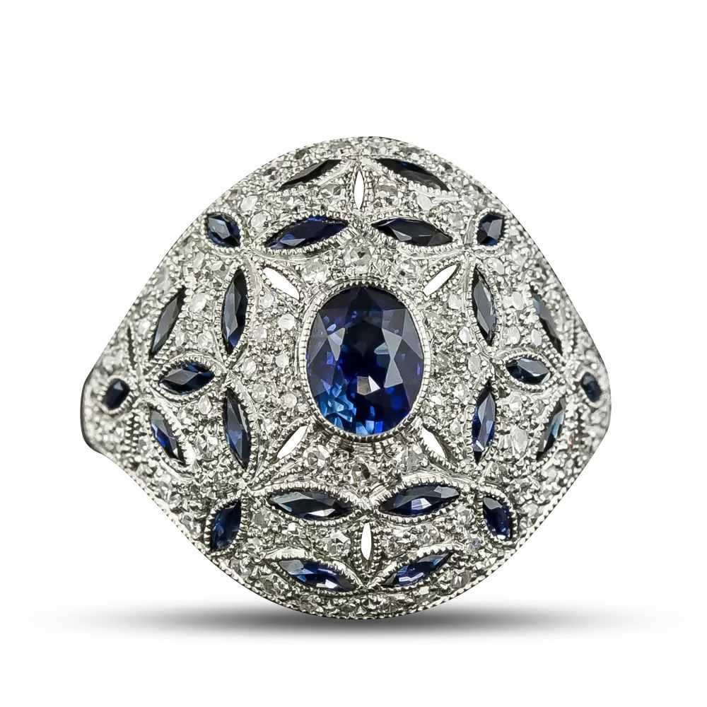 Art Deco Style Sapphire and Diamond Dome Ring - image 4