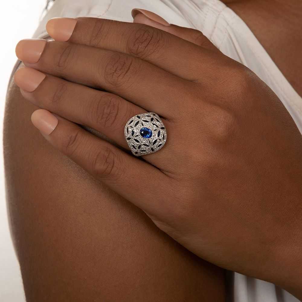 Art Deco Style Sapphire and Diamond Dome Ring - image 5