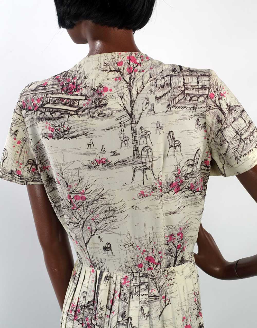 Women's 50s 60s Dress Novelty Print Vintage Pink … - image 5