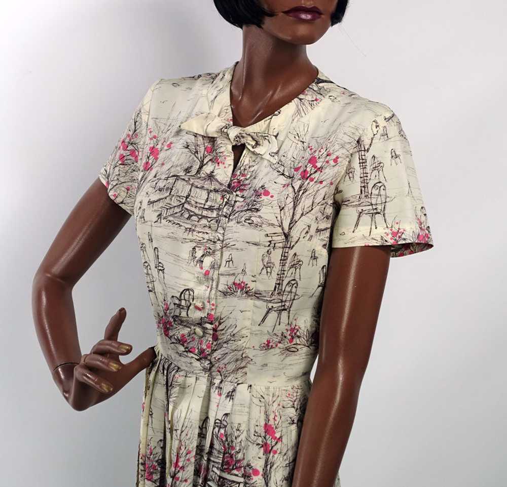 Women's 50s 60s Dress Novelty Print Vintage Pink … - image 6