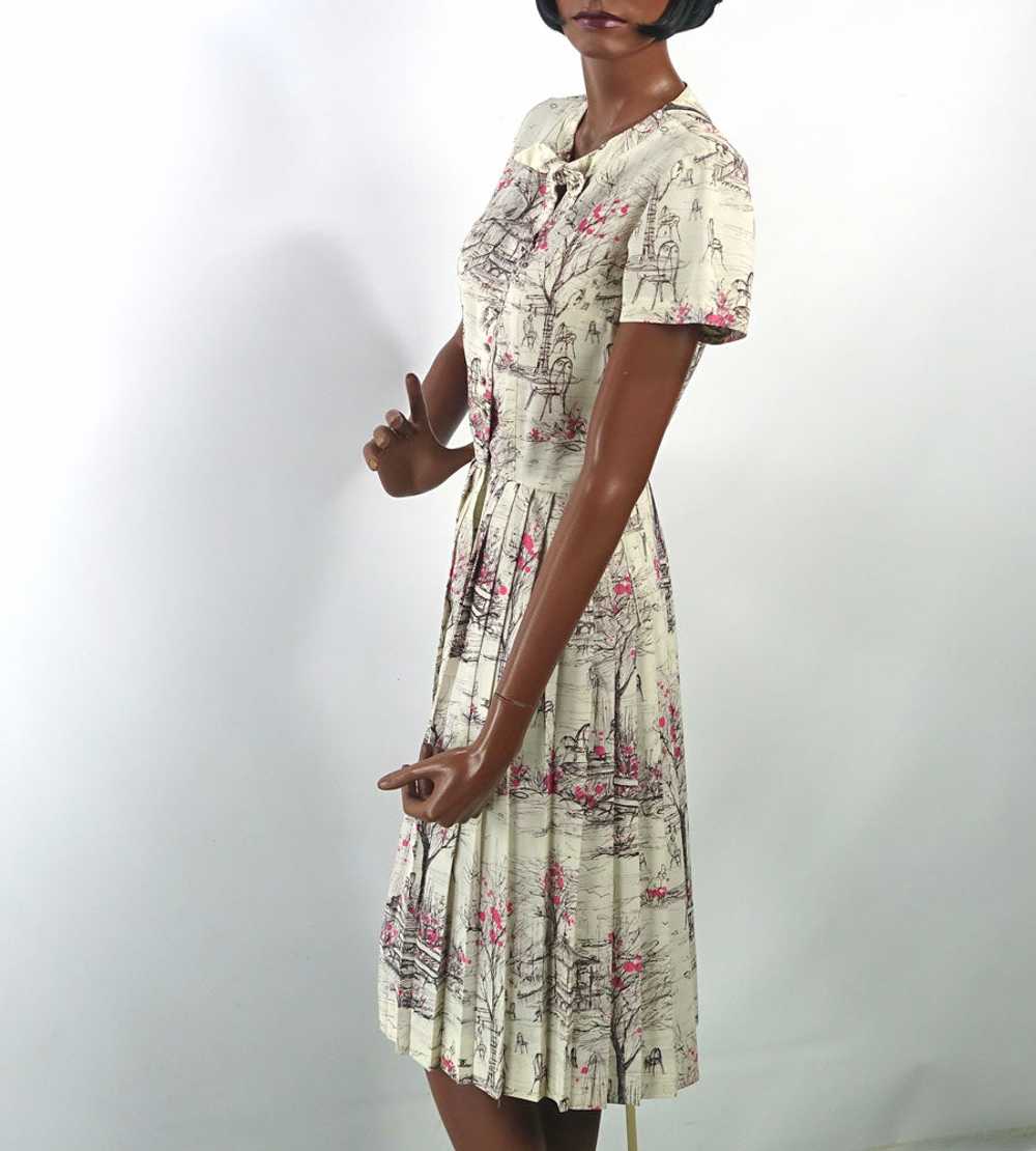 Women's 50s 60s Dress Novelty Print Vintage Pink … - image 8