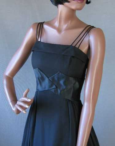 Women's 50s Dress Party Vintage Black Chiffon Ful… - image 1