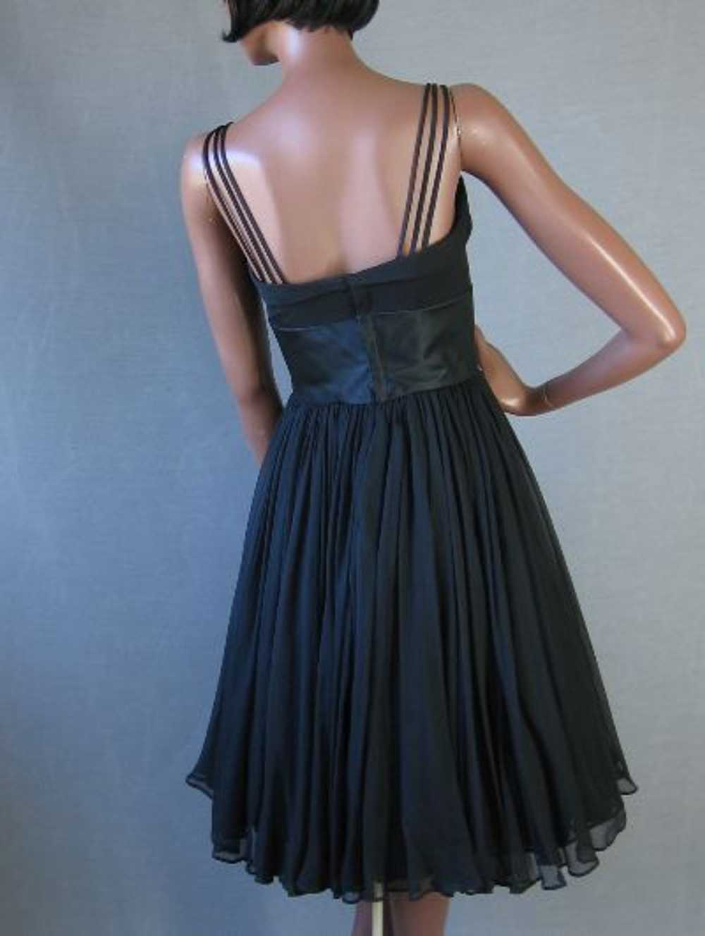 Women's 50s Dress Party Vintage Black Chiffon Ful… - image 3