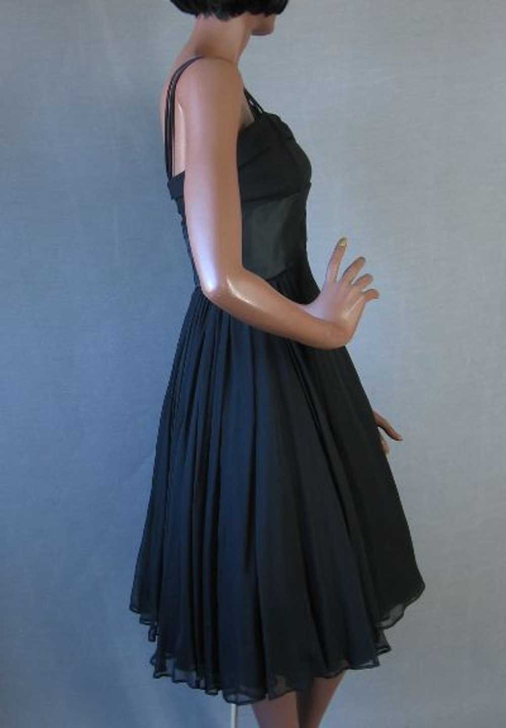 Women's 50s Dress Party Vintage Black Chiffon Ful… - image 5