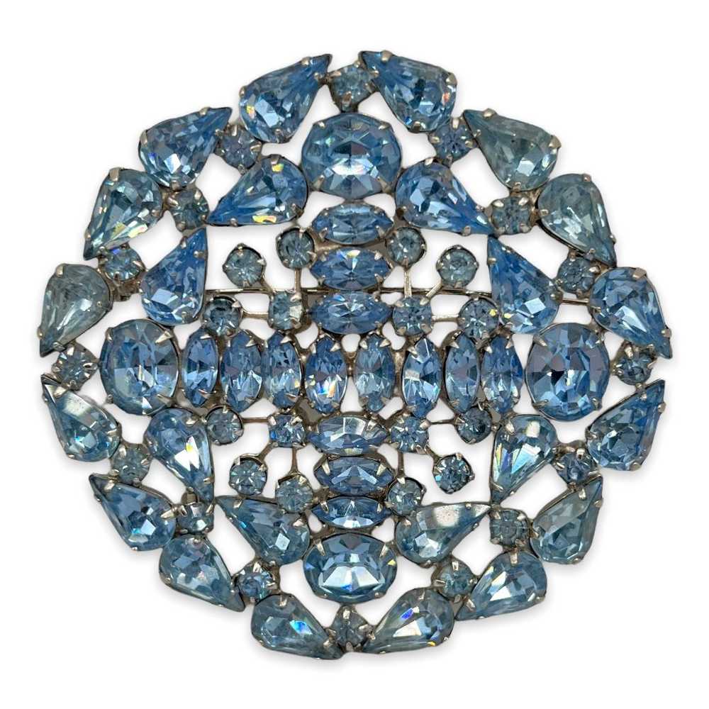 Huge 1950s Blue Rhinestone Brooch - image 1