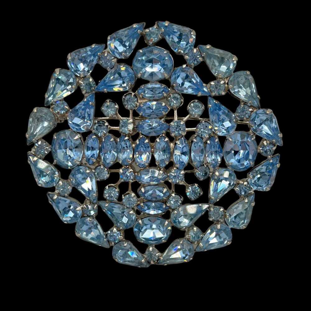 Huge 1950s Blue Rhinestone Brooch - image 2