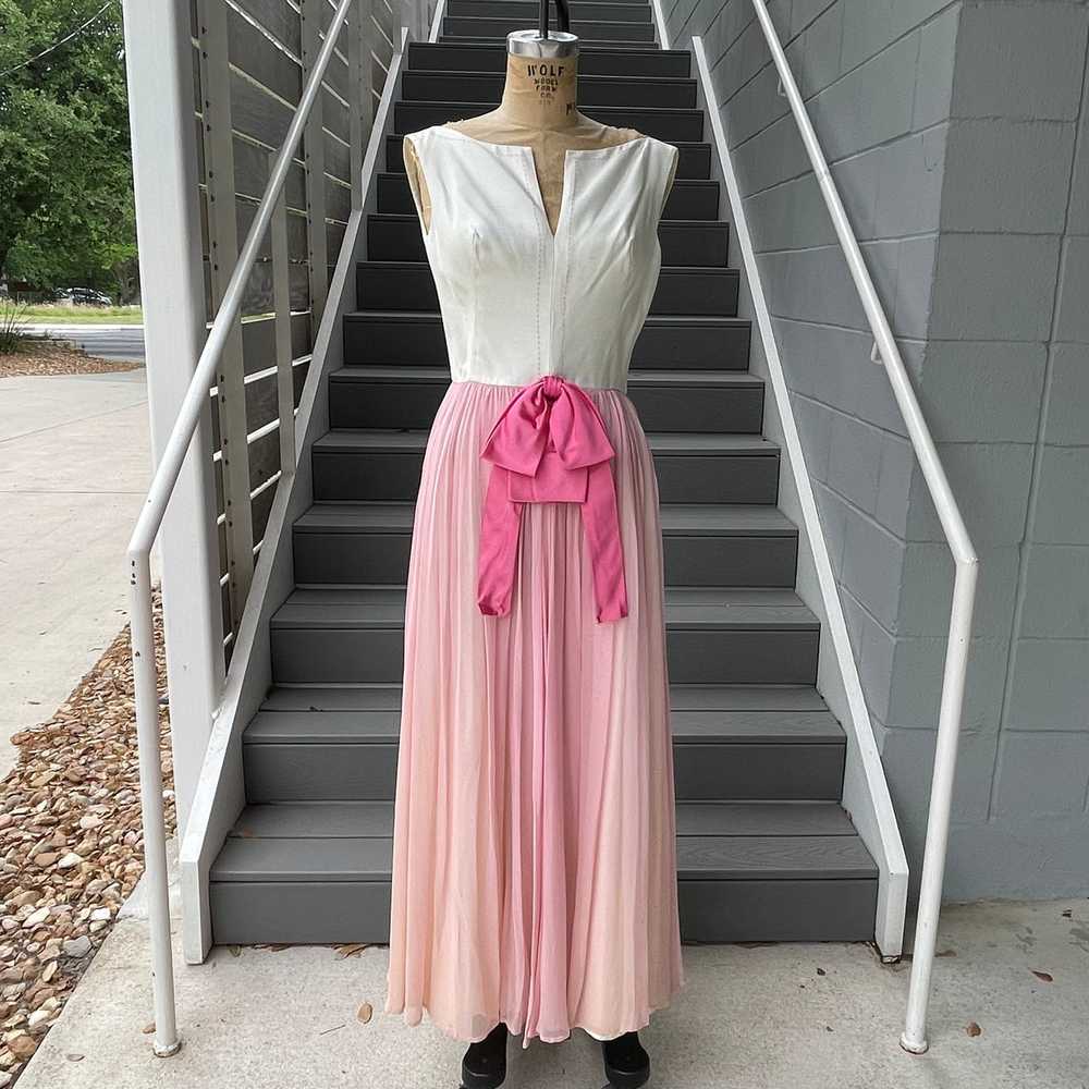 1960's Pink and White Maxi Cocktail Dress - image 1