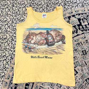 1980s kitty cat Wells Beach Maine cute tank top - image 1