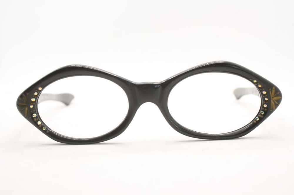 Unused Black Rhinestone Vintage Cat Eye Glasses - image 1