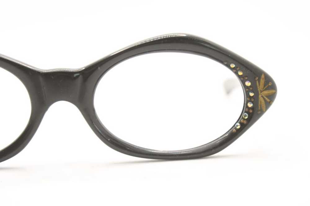 Unused Black Rhinestone Vintage Cat Eye Glasses - image 3