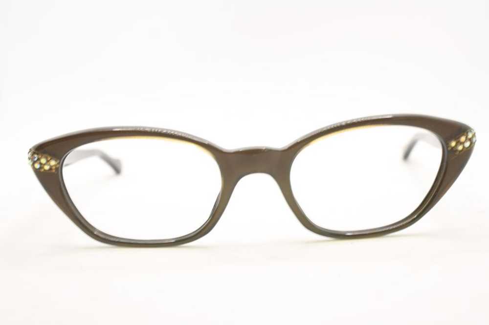 Unused Brown Rhinestone Vintage Cat Eye Glasses - image 1