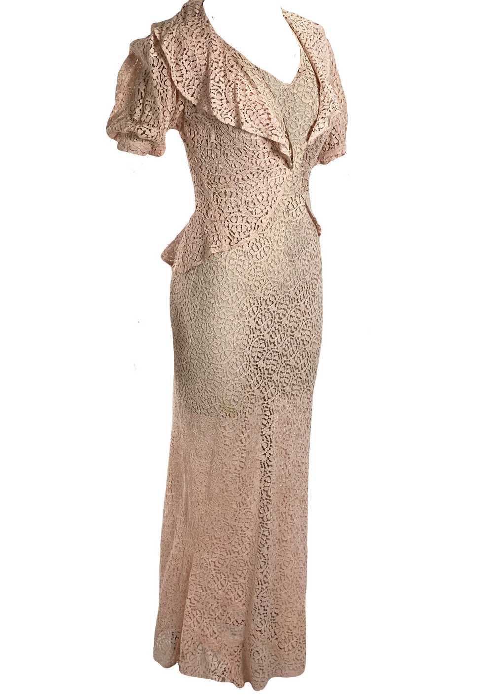 Glorious 1930s Pink Cotton Lace Gown and Bolero E… - image 1