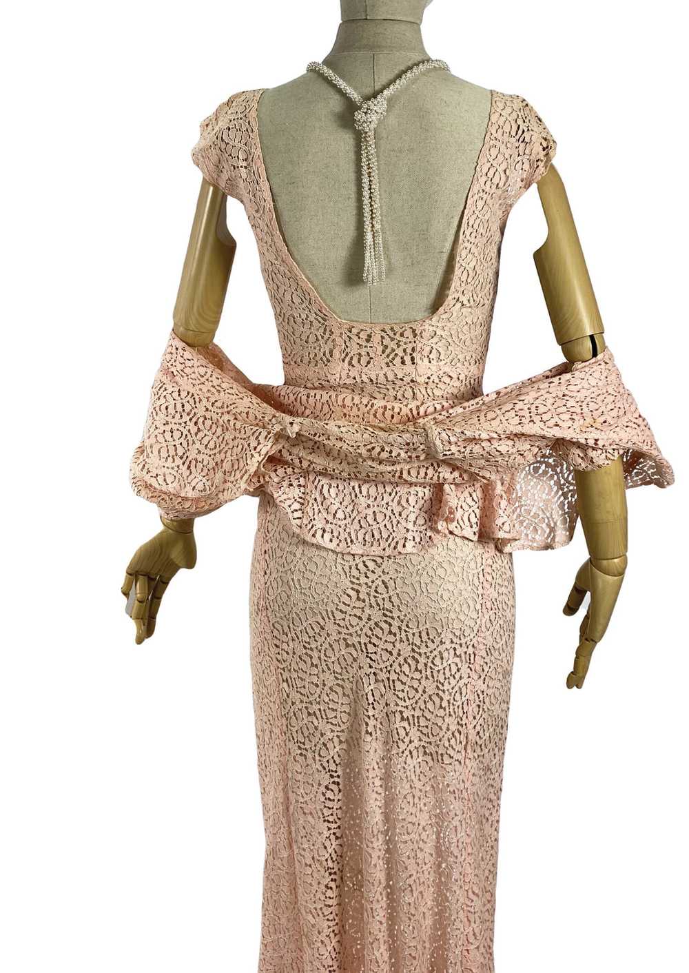 Glorious 1930s Pink Cotton Lace Gown and Bolero E… - image 8
