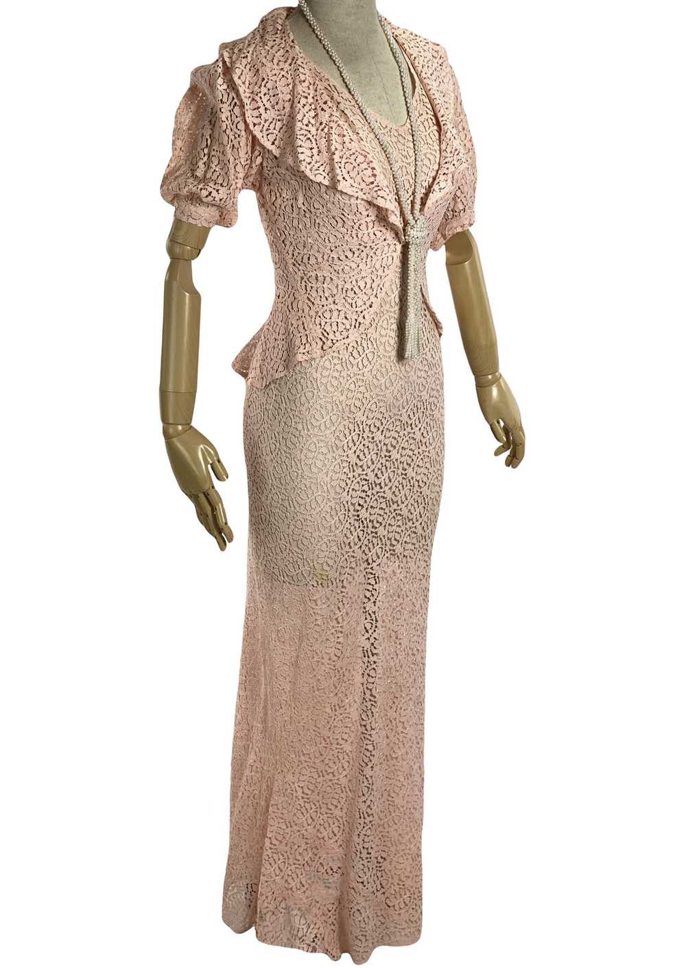 Glorious 1930s Pink Cotton Lace Gown and Bolero E… - image 9