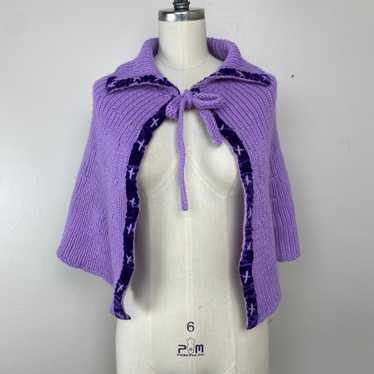 1930s/40s Knitted Purple Cape, Collared with Tie - image 1