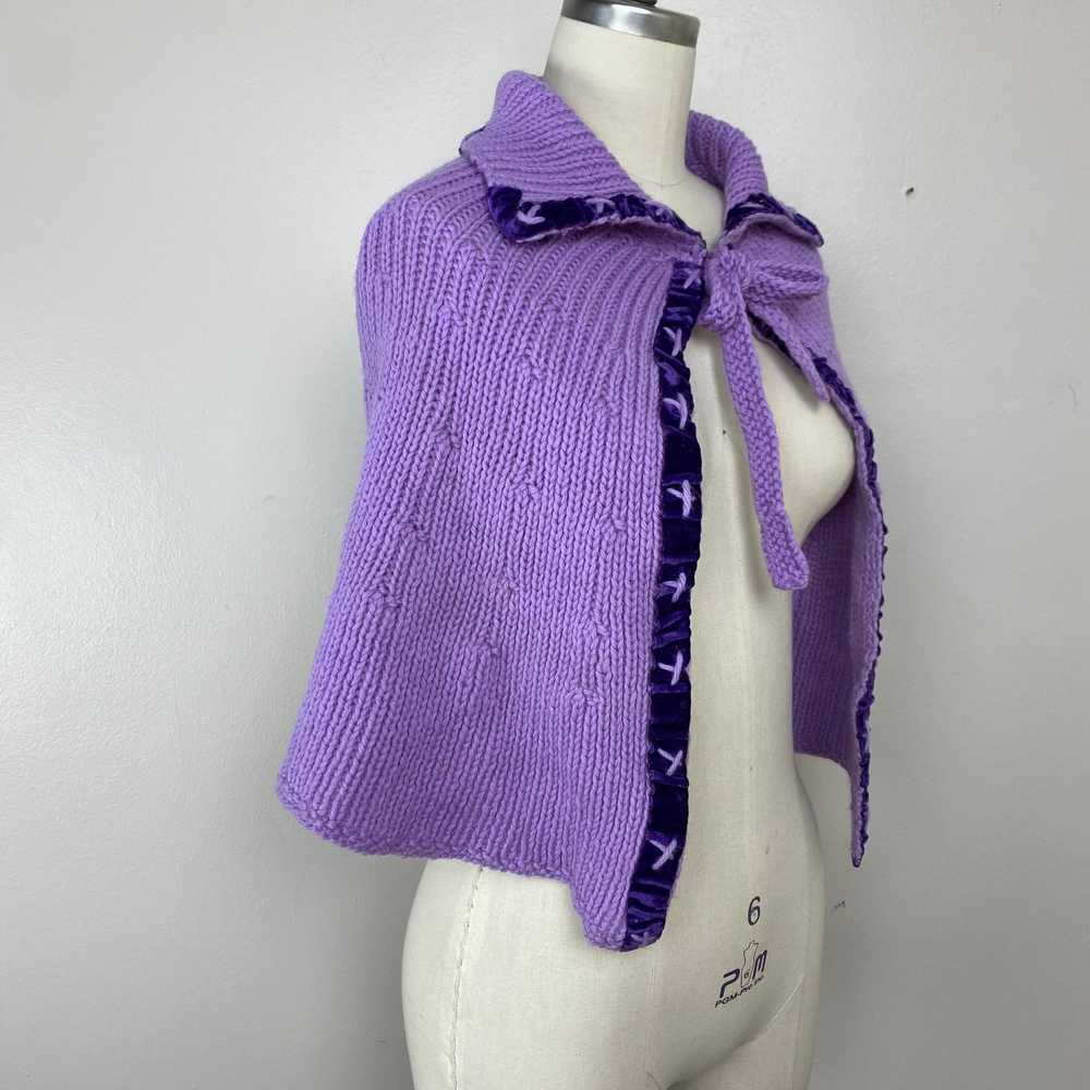 1930s/40s Knitted Purple Cape, Collared with Tie - image 2