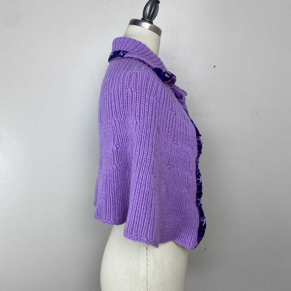 1930s/40s Knitted Purple Cape, Collared with Tie - image 4