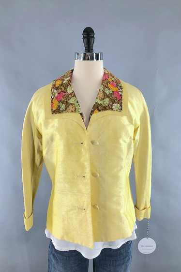 Vintage Yellow Floral Silk Jacket