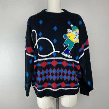 1980s Ice Skater Slouchy Sweater, Cherry Stix Ltd… - image 1