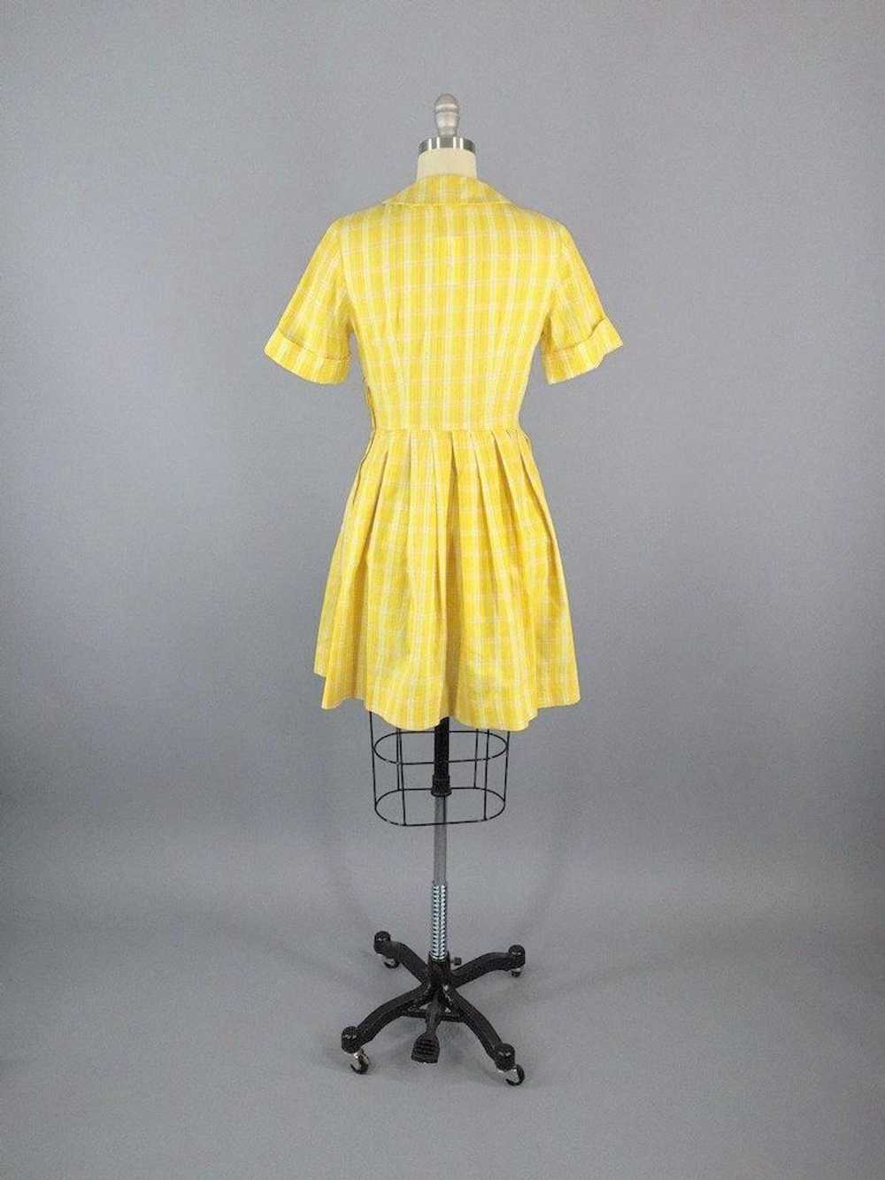 Vintage Yellow Plaid Cotton Dress - image 3