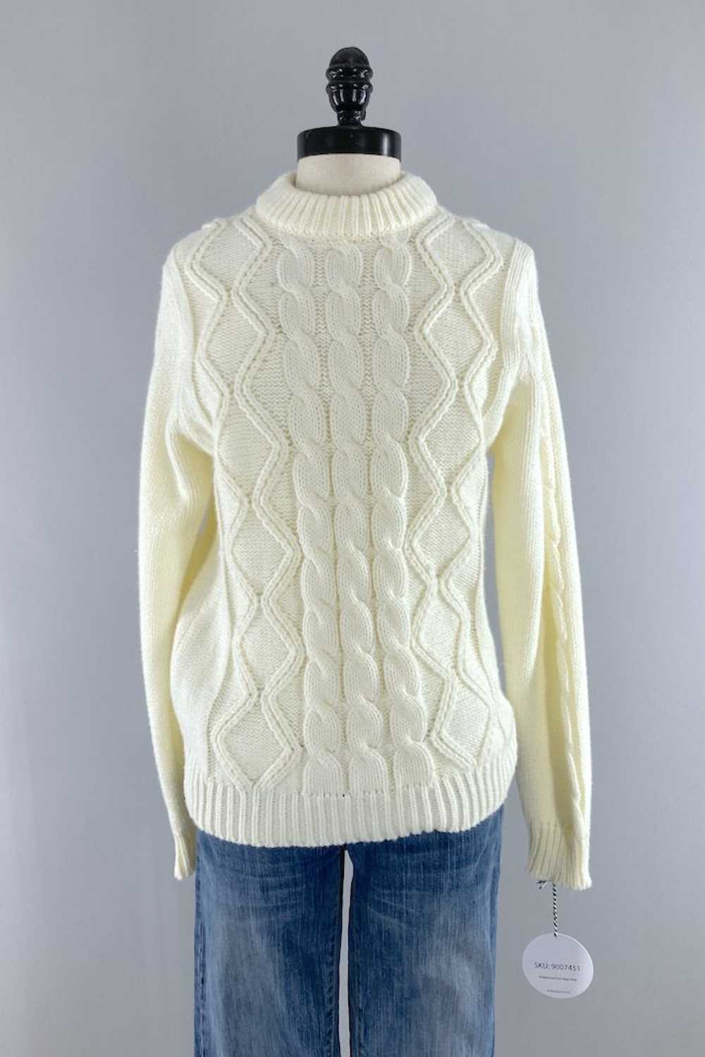 Vintage Winter White Cable Knit Sweater - image 1