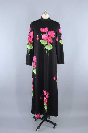 Vintage Teal Traina Floral Print Maxi Dress
