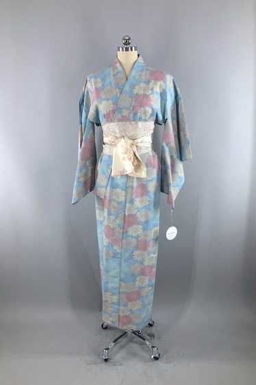 Vintage Sky Blue Floral Kimono Robe