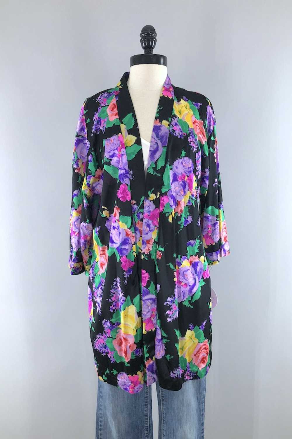 Vintage Roxanne Neon Floral Robe - image 2