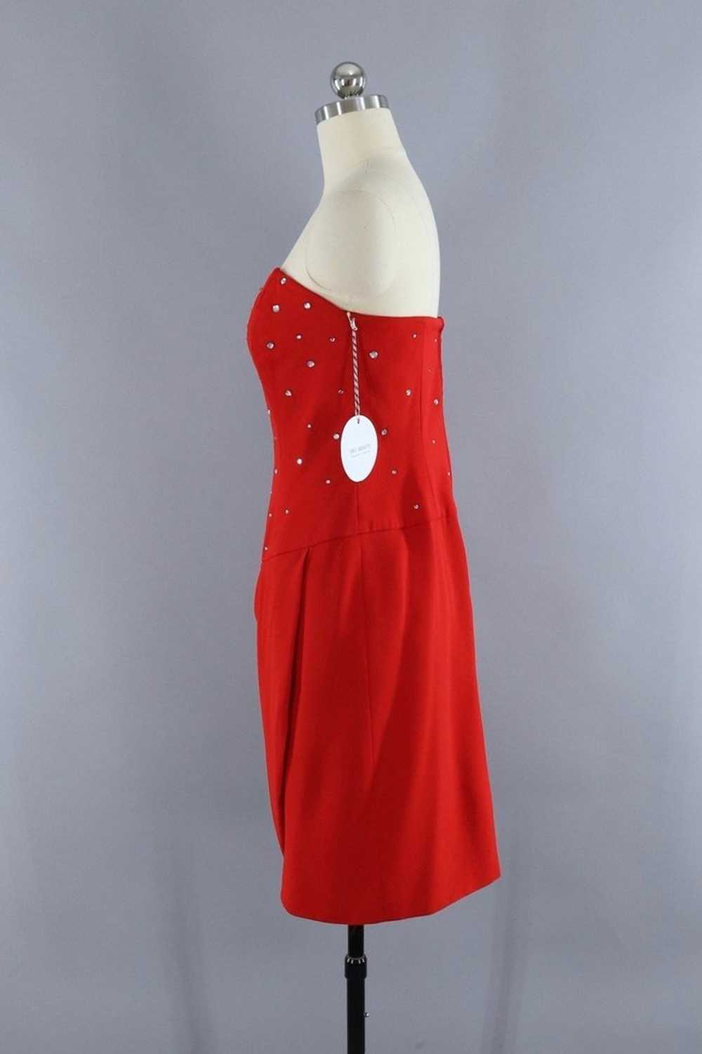 Vintage Red Rhinestone Strapless Mini Dress - image 3