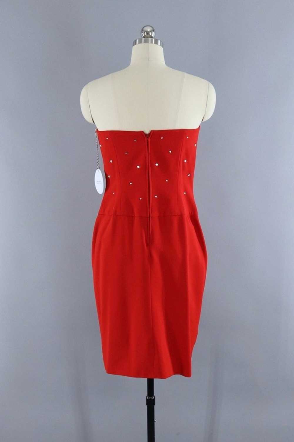 Vintage Red Rhinestone Strapless Mini Dress - image 4