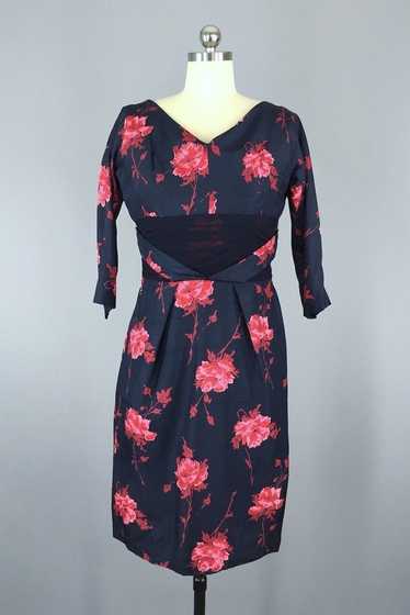 Vintage Red Rose Floral Print Dress