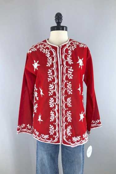 Vintage Red Embroidered Tunic Shirt
