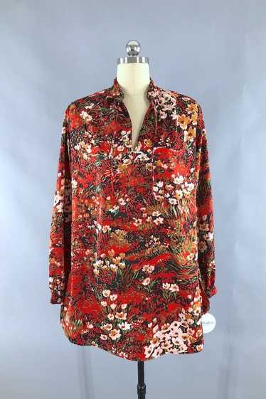 Vintage Red Floral Print Long Tunic