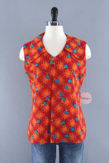 Vintage Red Floral Sleeveless Top