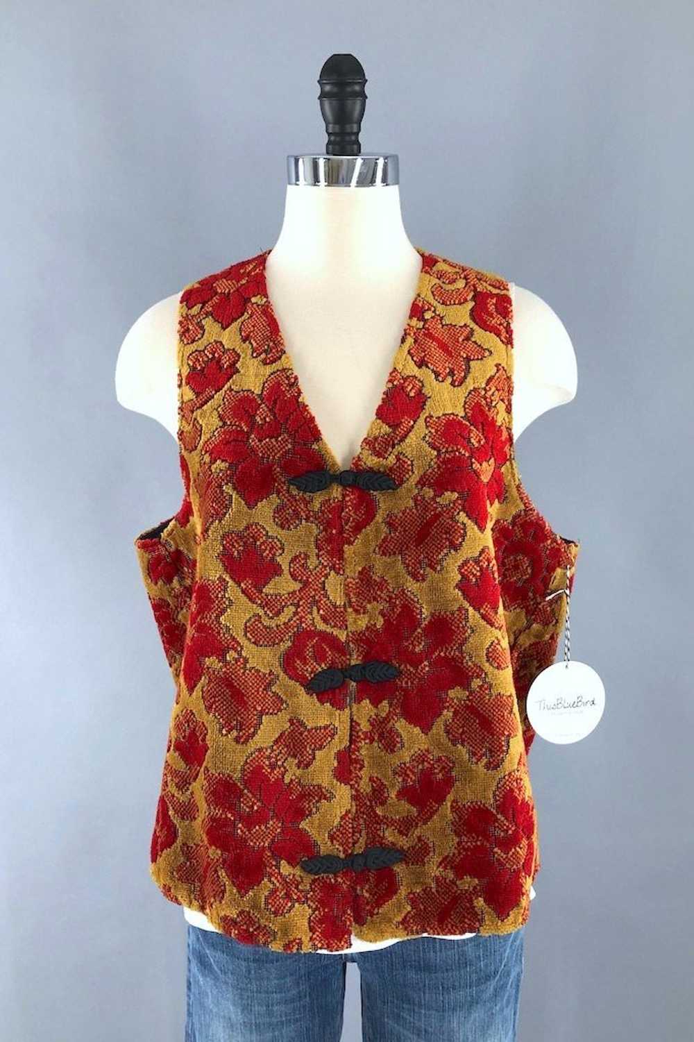 Vintage Red and Gold Chenille Vest - image 1