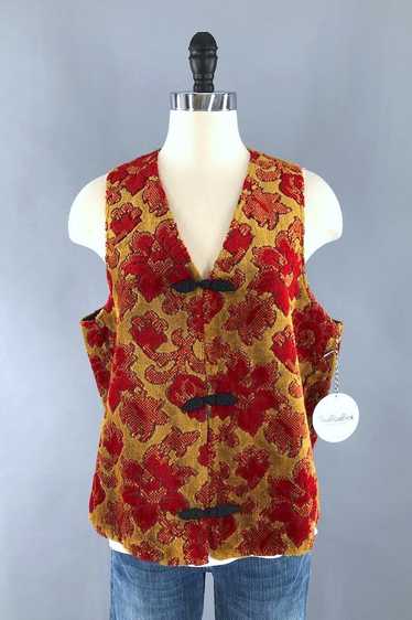 Vintage Red and Gold Chenille Vest - image 1