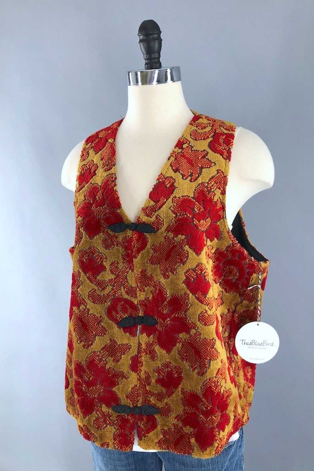 Vintage Red and Gold Chenille Vest - image 2