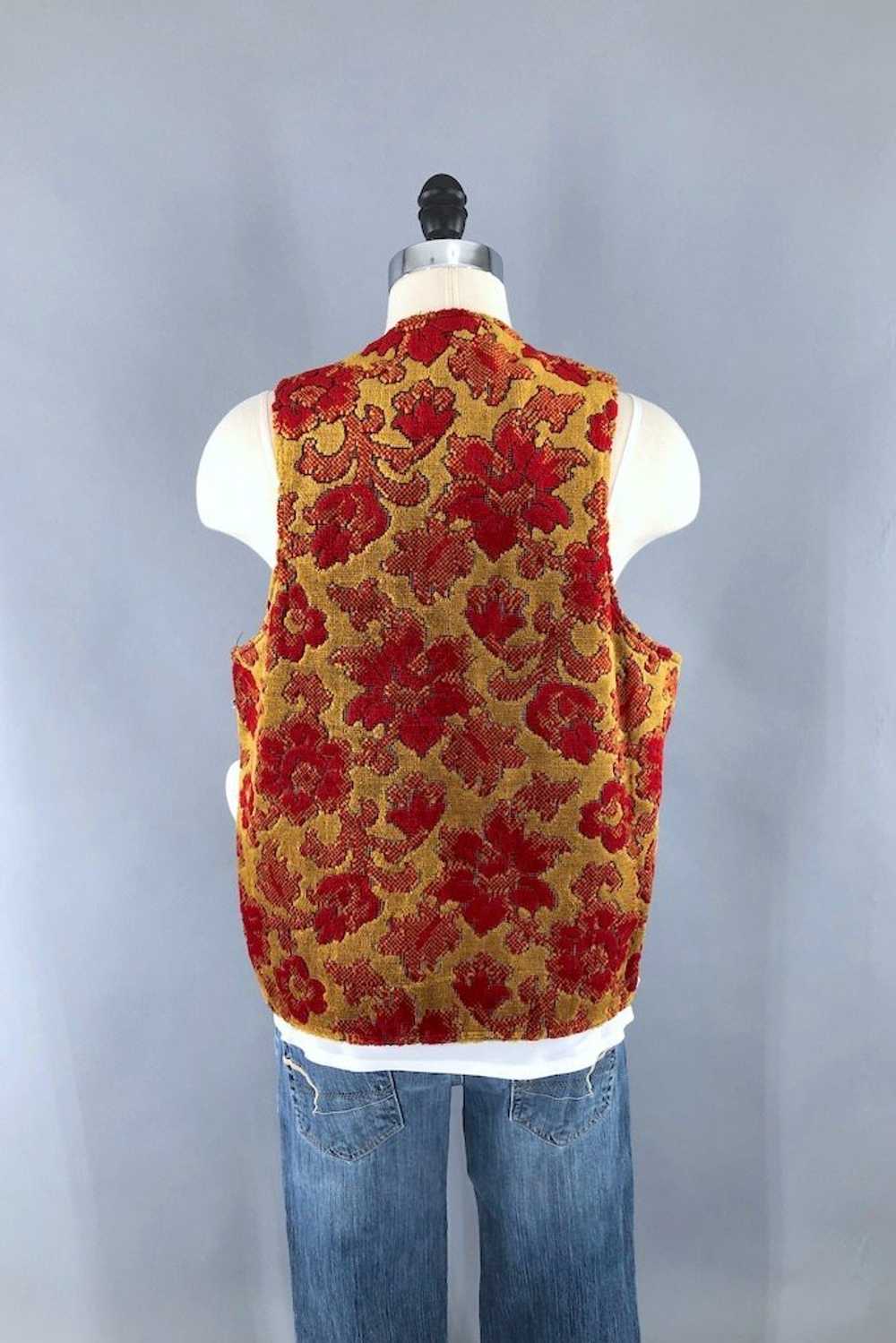 Vintage Red and Gold Chenille Vest - image 5