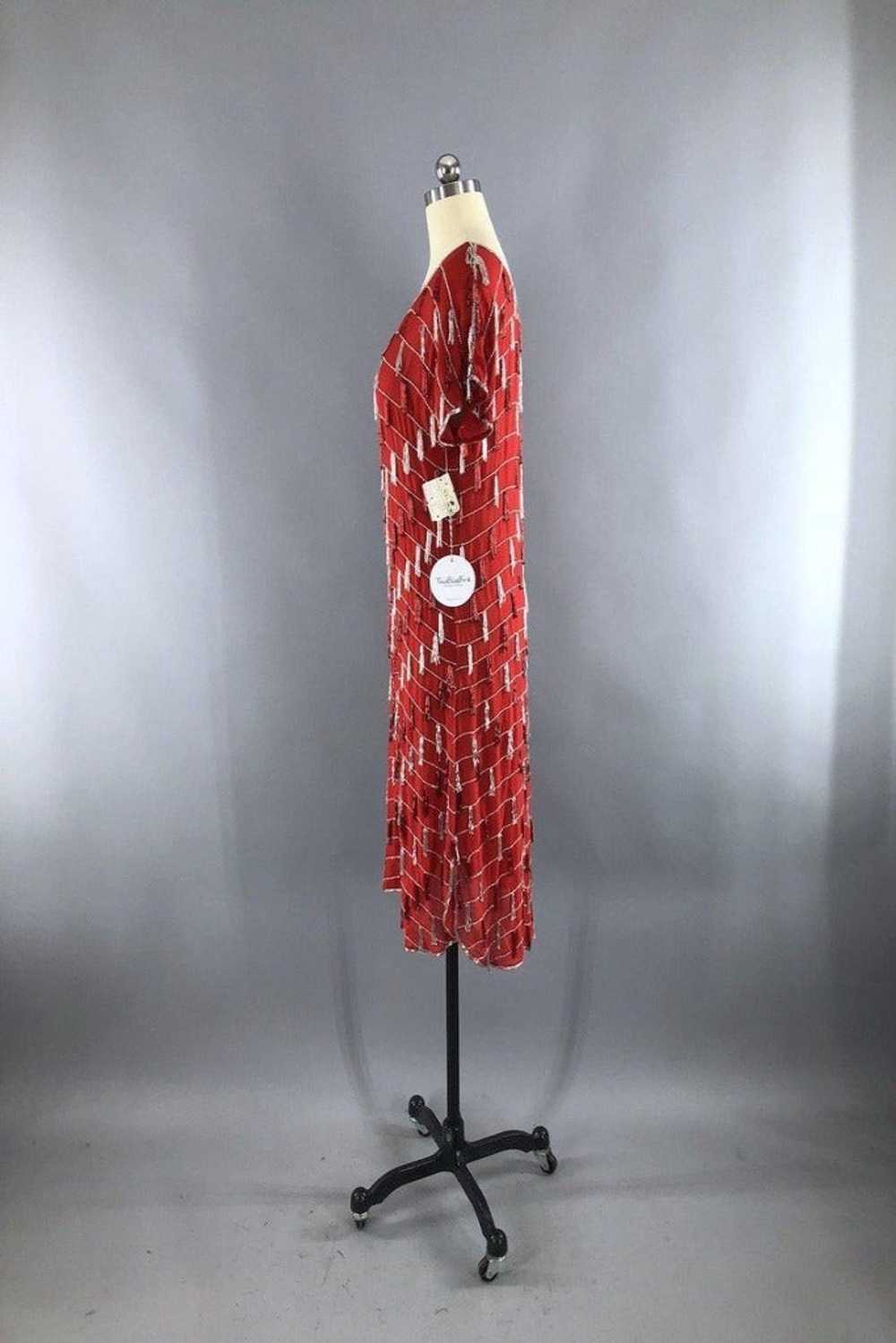 Vintage Red Beaded Silk Chiffon Flapper Dress - image 4