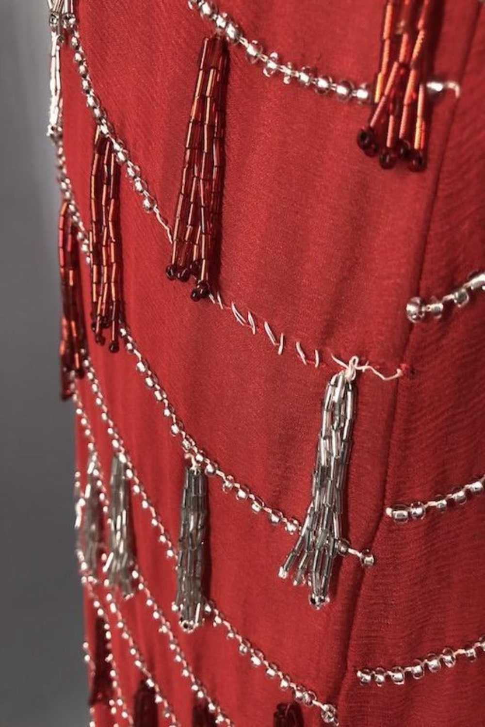 Vintage Red Beaded Silk Chiffon Flapper Dress - image 8