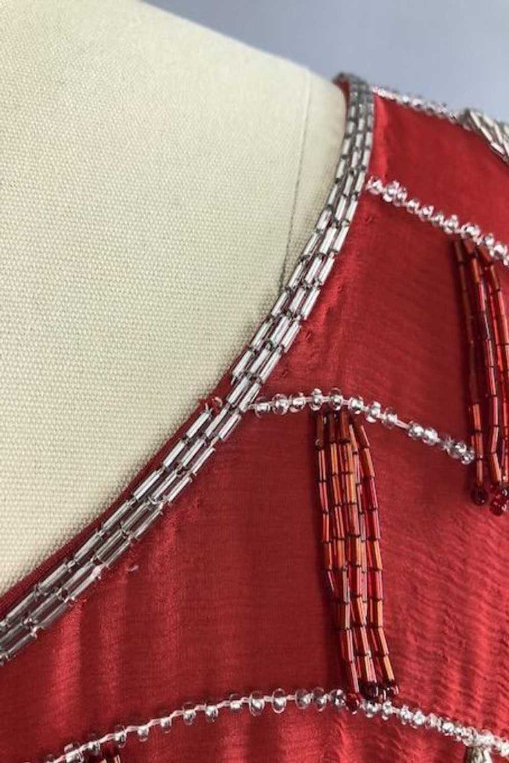 Vintage Red Beaded Silk Chiffon Flapper Dress - image 9