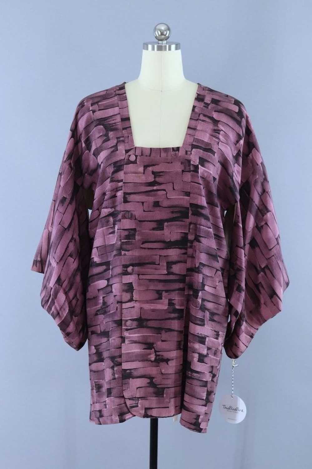Vintage Purple Abstract Kimono Coat - image 1