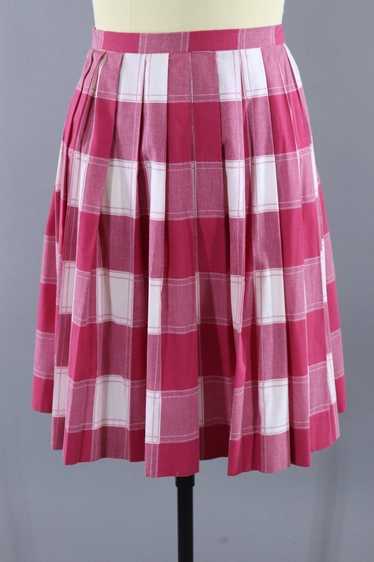 Vintage Pink Plaid Pleated Skirt