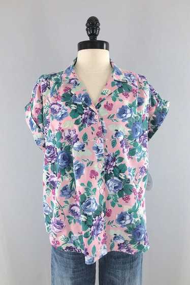 Vintage Pink Rose Print Summer Shirt