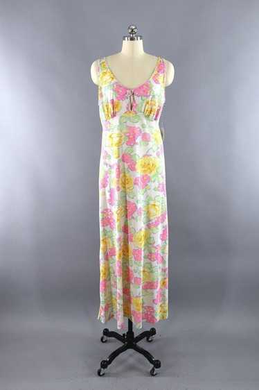 Vintage Pink Floral Print Long Nightgown - image 1
