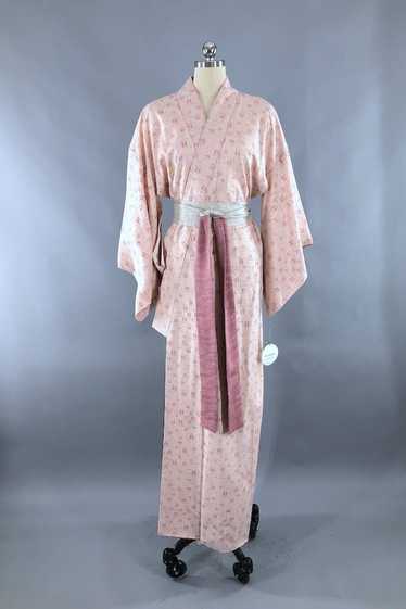 Vintage Pink Ikat Raw Silk Kimono Robe