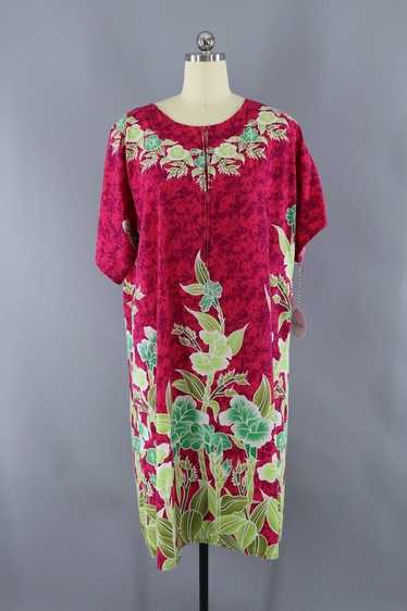 Vintage Pink and Green Hawaiian Caftan Dress - image 1