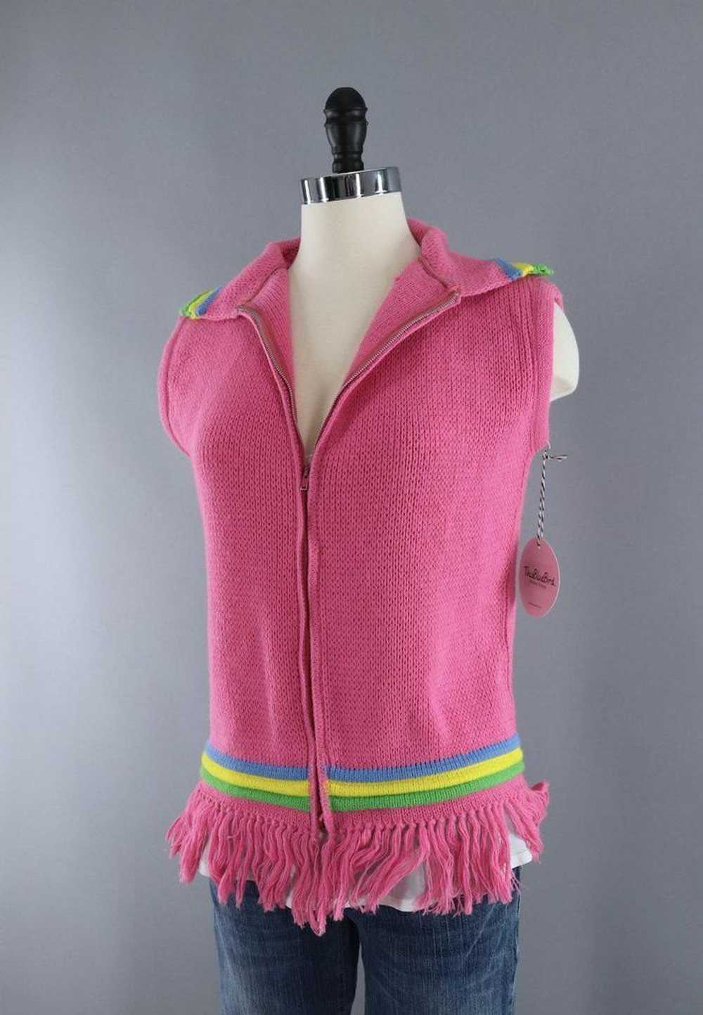 Vintage Pink Cardigan Sweater Vest - image 2