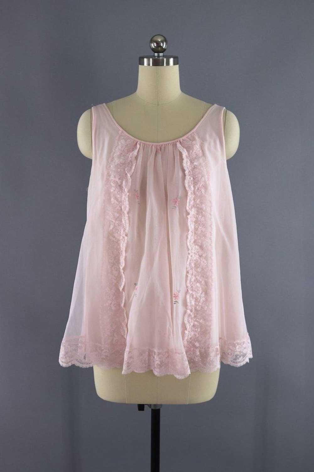 Vintage Pastel Pink Nightie Sleep Top - image 1