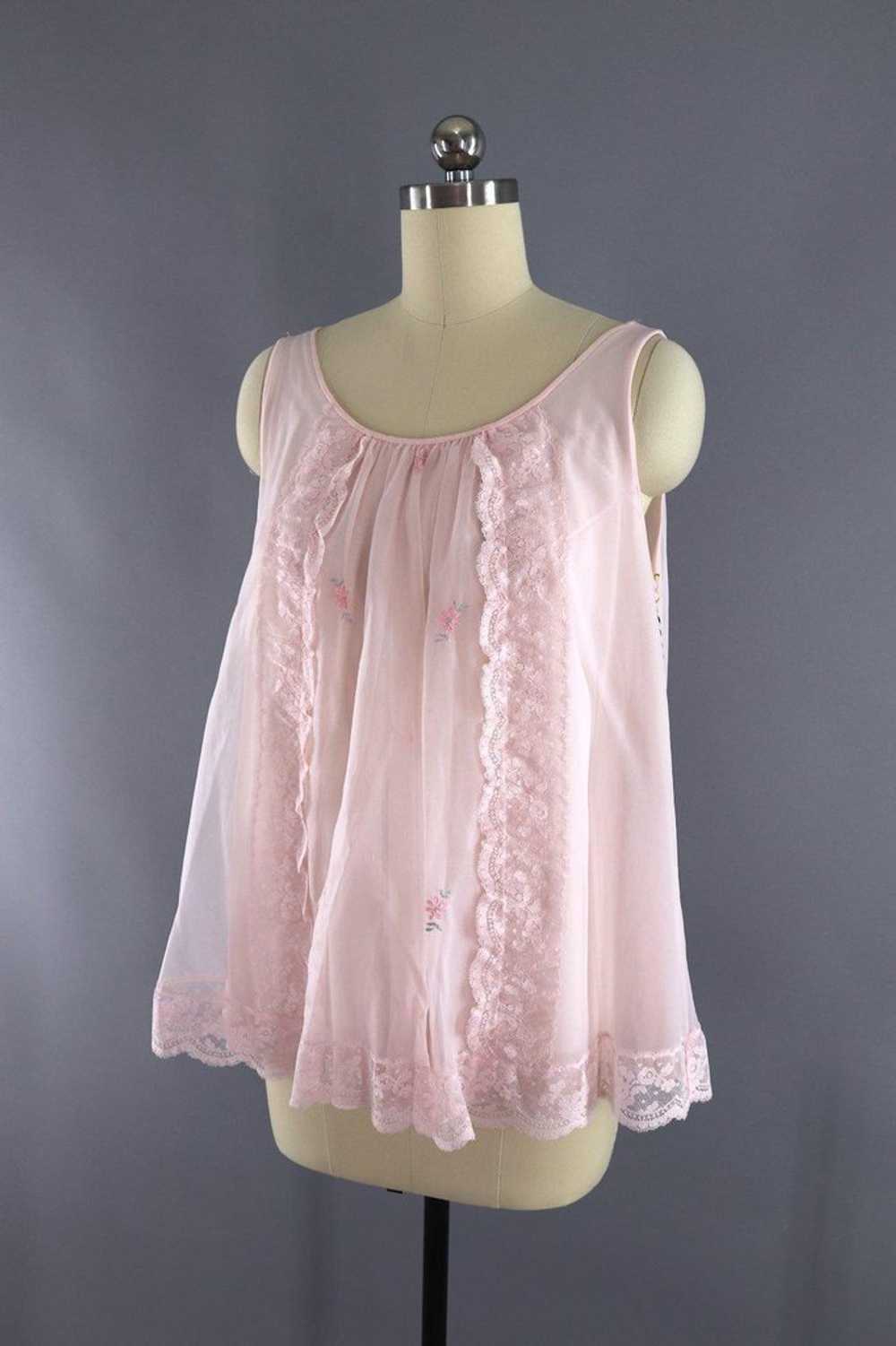 Vintage Pastel Pink Nightie Sleep Top - image 2